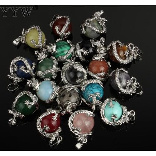 1PCS Pendants 2018 new fashion jewelry Pendants 16MM Mix-Stone Lapis Lazuli Carnelian Onyx Opal Round Bead Dragon Pendant