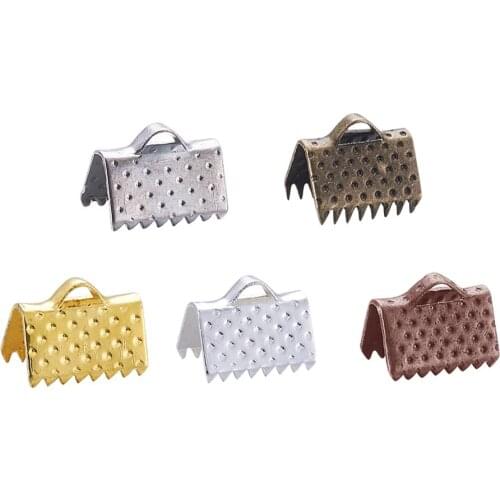 10mm Mixed Color Iron Ribbon Ends Lead Free Crimp End Caps for Necklace String Ribbon Clip Foldover about 570pcs/200g