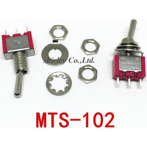 10Pcs High Quality Toggle Rocker Switch MTS-102 ON/ON Single Pole 3 Pins SPDT 2 Position 6A 125VAC Latching Type SP2T Red Color