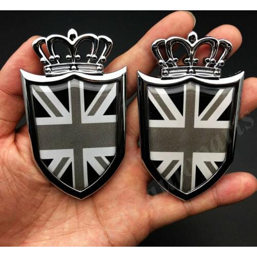 2pcs Chrome The Union Jack UK Flag Crown Shield Car Emblem Badge Decal Sticker