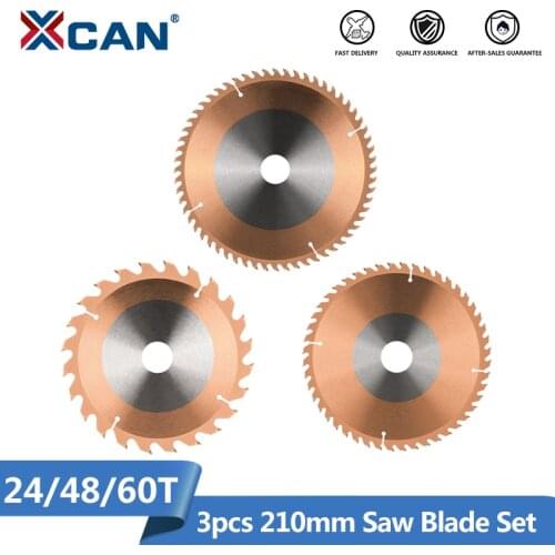 XCAN 3pcs 210m Wood Saw Blade Set Wood Cutting Disc 24/48/60T TiCN Coated Woodworking Cutting Tool Carbide Circular Saw Blade