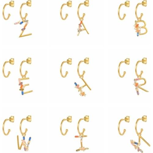AIDE S925 Sterling Silver Letters Gold Earrings For Women 2021 Trend Rainbow Zircon Stud Earring Jewelry Gift Pendientes Brincos