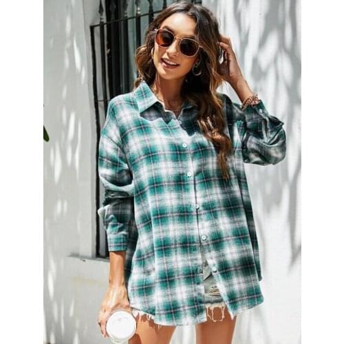 Long sleeve blouse button up shirt womens shirts woman tops plaid shirt womens tops STREETWEAR shirt