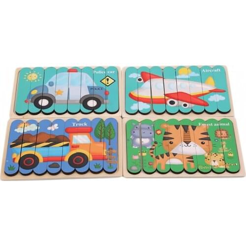 Kids 3D Wooden Bar Puzzles Cartoon Animals Pattern Storys Jigsaw Puzzle Boards Children Educational Games Montessori Toys Gifts