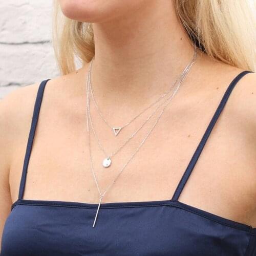 European and American Jewelry Stainless Steel Necklace Multilayer Bead Chain Sequin Metal Strip Diamond Multilayer Necklace