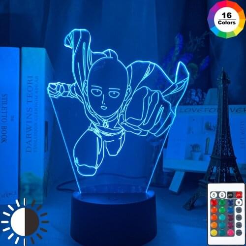 One Punch Man Saitama Figure Led Night Light Lamp for Home Decoration Nightlight Cool Manga Store Decor Ideas Table 3d Light