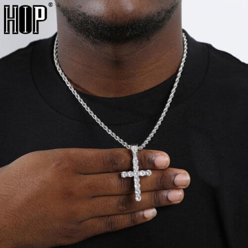 Hip Hop Bling CZ Cross Iced Out Cubic Zirconia Necklaces & Pendants For Men Jewelry Charm