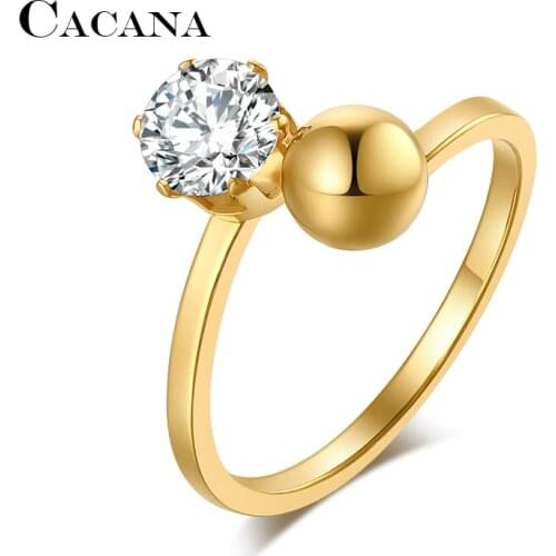 CACANA Stainless Steel Rings For Women Plated Pearl And Cubic Zirconia Fashion Jewelry Wholesale NO.R97