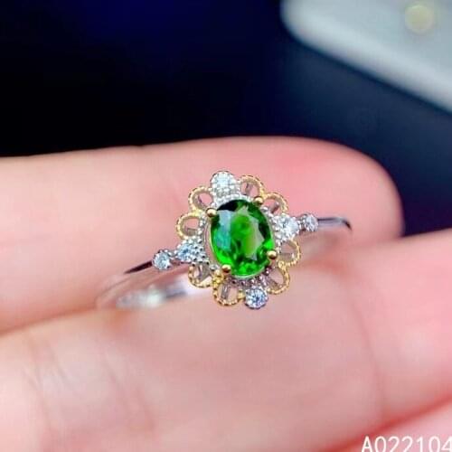 KJJEAXCMY fine jewelry 925 sterling silver inlaid Natural Diopside women fresh elegant flower adjustable gem ring support detect