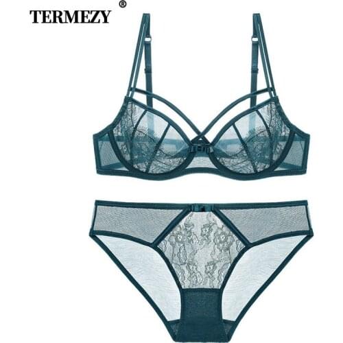 TERMEZY Hot Women lingerie set ultra thin bra set Sexy Lace Underwear victoria Transparent Bralette set Women Bra Panties Set
