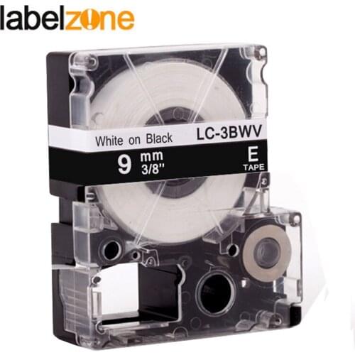9mm White on black compatible Epson LC-3BWV/SD9KW label tapes strong adhesive laminated lc3bwv lc 3bwv label ribbon for KingJim