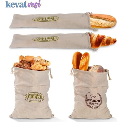 Linen Bread Bags Reusable Drawstring Bag for Loaf Baguette Artisan Bread Storage Bag Bread Fresh Keeping Bags Kitchen Organizer