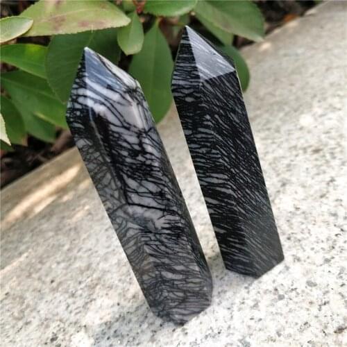 Natural Spider Web Jasper Point Tower Black Network Obelisk Point Chakra Healing Stones