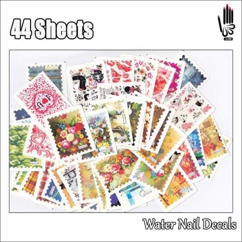 Nail 44Sheets/Lot Mixed Letter Flower Painting Lip Cowboy Stamp Full Water Transfer Nail Art Sticker Decal Decoration 44 Designs