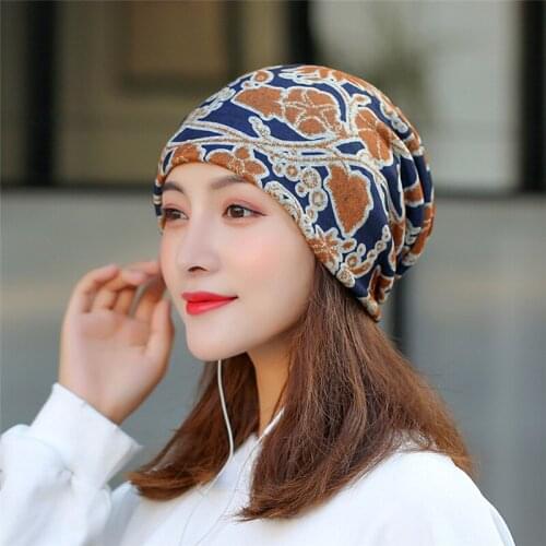 New style winter thick floral print Breathable knitted hat warm soft wear gentle women sleeve beanies casual hats neck gaiter
