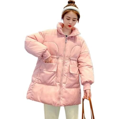 New Thick Warm Padded Jackets Casual Coats 2021 Winter Jacket Women Parkas Big Pocket Stand-up Collar Solid Outwear Female Parka
