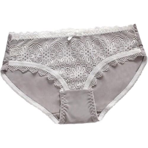 New milk silk ladies panties Bow lace sexy briefs womens hollow and light comfortable underwear