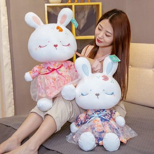 Pink Sweety Dressing Bunny Plush Toy 2 Colour Cute Stuffed Tang Suit Dress Rabbit Cuddly Doll Plushie Girls Birthday Gifts
