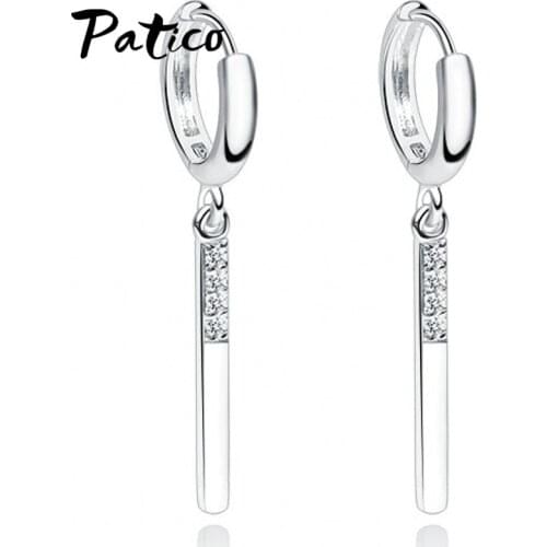 Simple Geometric Hoop Earring for Women 925 Sterling Silver AAAA+ Zircon Crystal Long Stripe Earring Fine Jewelry Girls Gift