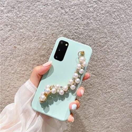 Luxury Pearl Bracelet Phone Case For Samsung Galaxy A01 Core A03S A02S A22 A82 5G A32 A22 4G M31S Simple Solid Color Soft Cover