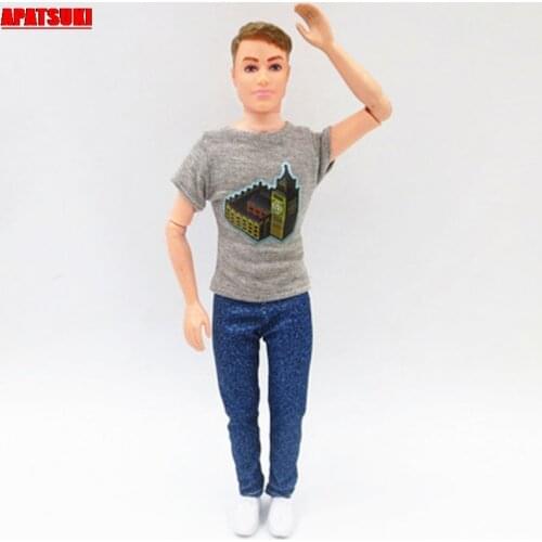 Gray Casual Shirt Long Denim Jeans Pants Trousers Outfits Clothes for Ken Doll Suits Clothes Doll Accessories DIY Toys for Kids
