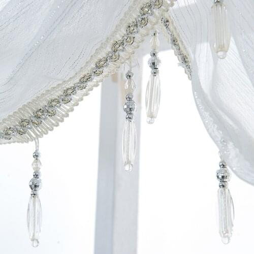 Silver Line Glitter Tassel White Valance Balloon Curtains for Window Decoration (Rods do NOT include)