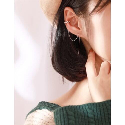1 Pairs Silver colour Ear Clip Long Tassel Earrings for Women Zircon Ear Cuff Earring Ear Line Fashion Jewelry Gift серьги