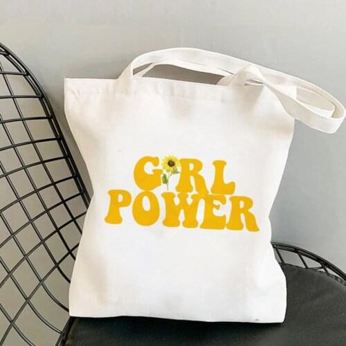Shopper girl power sunflower Kawaii Bag Harajuku women Shopping Bag Canvas Shopper Bag girl handbag Tote Bag Shoulder Lady Bag