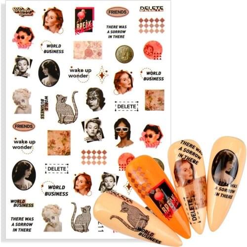 1pcs Manicure Leaf Snake Cat Alien Butterfly Lips Sticker Sliders for Nails Inscriptions Nail Art Decorations Adhesive Decal Tip