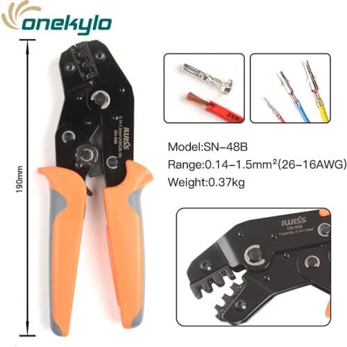 SN-48B Pin Crimping Tools 3.96/4.8/5.08/6.3mm 26-16AWG Crimper 0.14-1.5mm² for Dupont & JST-SM Molex Connectors and Terminals
