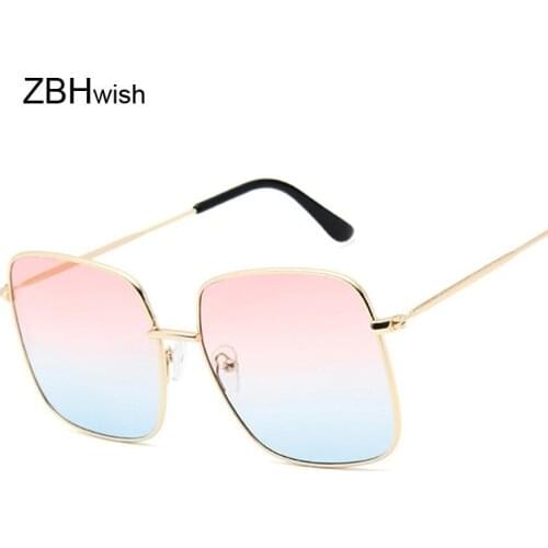 Retro Big Square Sunglasses Women Vintage Brand Shades Progressive Metal Color Sun Glasses For Female Fashion Designer Lunette