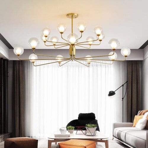 Modern LED Chandelier Fixtures For Living Room Glass Lampshade Decor Home Lighting Black Gold Bedroom Lustre Lamp AC110-240V