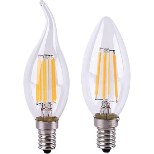LED Bulb E14 220V 2W 4W 6W C35 LED Dimmable Filament Candle Bulbs Candelabra Flame Bent Tip 30W Incandescent Equivalent lamp