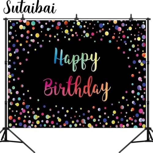 Glow Birthday Party Backdrops Black Bday Colorful Dots Decoration Banner Cake Table Supplies Photography Background Photo Booth