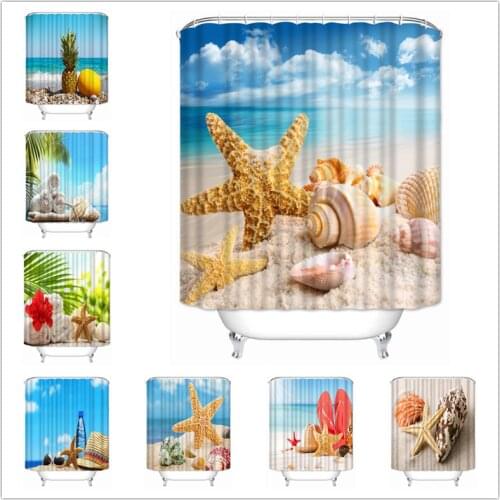 Musife Custom Beach shells Shower Curtain Waterproof Polyester Fabric Bathroom With Hooks DIY Home Decor