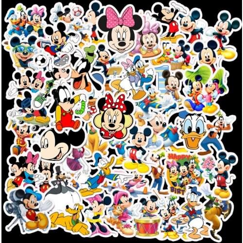 Disney Mickey Mouse 50Pcs Waterproof Sticker Desk Notebook Computer Refrigerator TV Sticker Furniture Decoration Cute Stickers