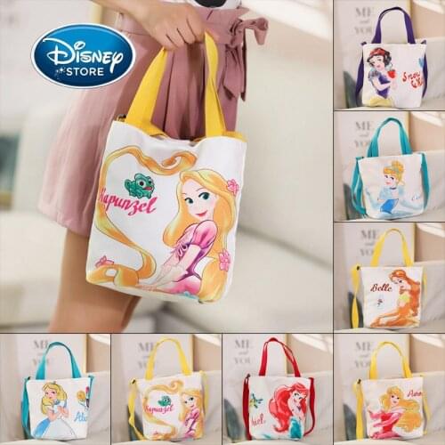 Disney Princess Women Shopping Bag Female Canvas Shoulder Bags Cartoon Mermaid Belle Alice Storage Handbag Eco Reusable Totes