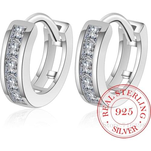 100% 925 Sterling Silver Crystal Round Stud Earrings For Women Kids 2020 Korean Wedding Party Jewelry Gift Female Pendientes