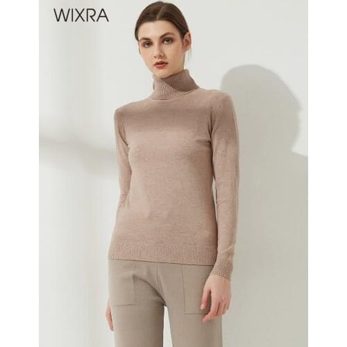 Wixra Women Turtleneck Sweater Autumn Winter Spring Long Sleeve High-Collar Pull Femme Soft Jumper Top
