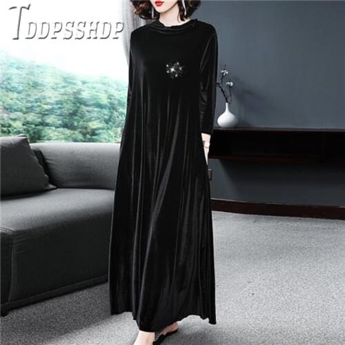 2019 Plus Size Velvet Ankle Length Women Dress Loose Autumn Winter Female Dresses