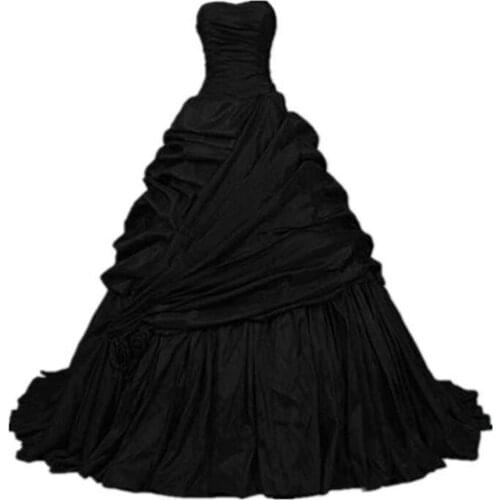 New Arrive Custom made Womens Gothic Taffeta Wedding Dress Pleats Black A Line Party Gowns vestido madre de la novia
