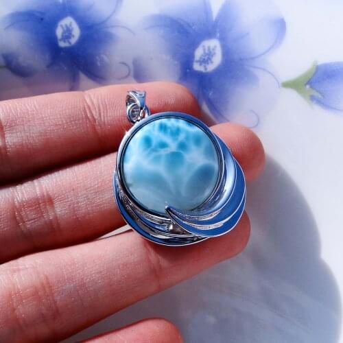 Hot Selling High Quality Natural Larimar Pendant Necklace in 925 Sterling Silver Jewelry For Women Gift