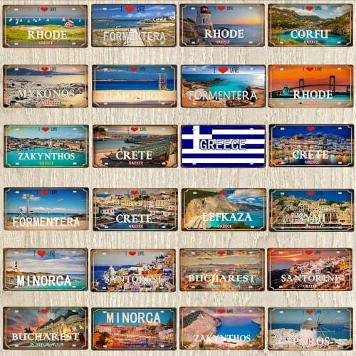 30X15CM Crete Zakynthos Santorini Greek Island Beach Metal Tin Sign Travel Souvenir Wall Shop Home Art Decor DC-1358A