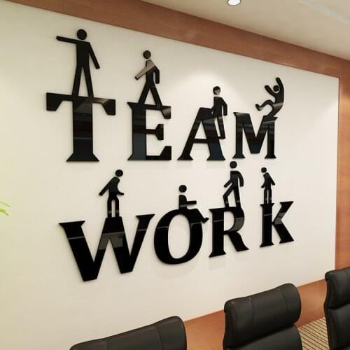 Team Work 3D Stereo Wall Sticker Corporate Culture Wall Decor Office Creative DIY Art Acrylic Wall Stickers Inspirational Slogan