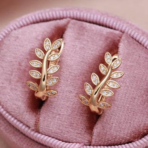 585 Rose Gold Life Tree Clip Earrings Vintage Glossy Piercing Pendiente Micro CZ Zircons Light Luxury Party Summer Fine Jewelry