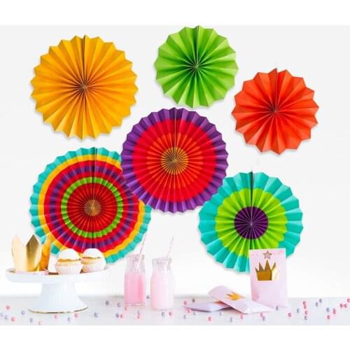 6pcs Paper Fan Flower Decorative Paper Fans DIY Hanging Tissue Paper Flower For Wedding Birthday Party Festival Mexican Holiday