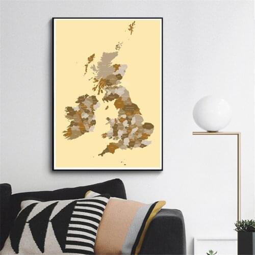 60*90cm The United Kingdom Map Vintage Canvas Painting Wall Art Poster Living Room Home Decoration Travel School Supplies