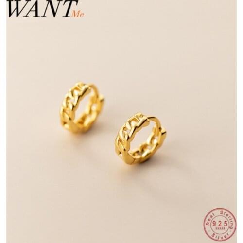 WANTME Real 925 Sterling Silver Punk Hip Hop Link Chain Ear Buckle Earrings for Women Men Goth Rock Party Jewelry Accessories