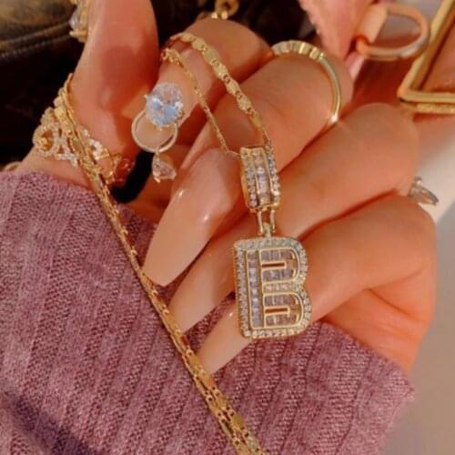 Zirconia Initial Letters A-Z Pendant Necklaces For Men Women Rock Candy Style Iced Out Cubic Zircon Jewelry Gift