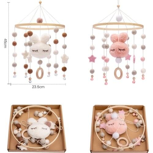 1Set Baby Wooden Crib Mobile Toy Rattles Doll Baby Toys Bell Music Rattle For Baby Bed 0 12 Month Rabbit Cotton Developing Toys